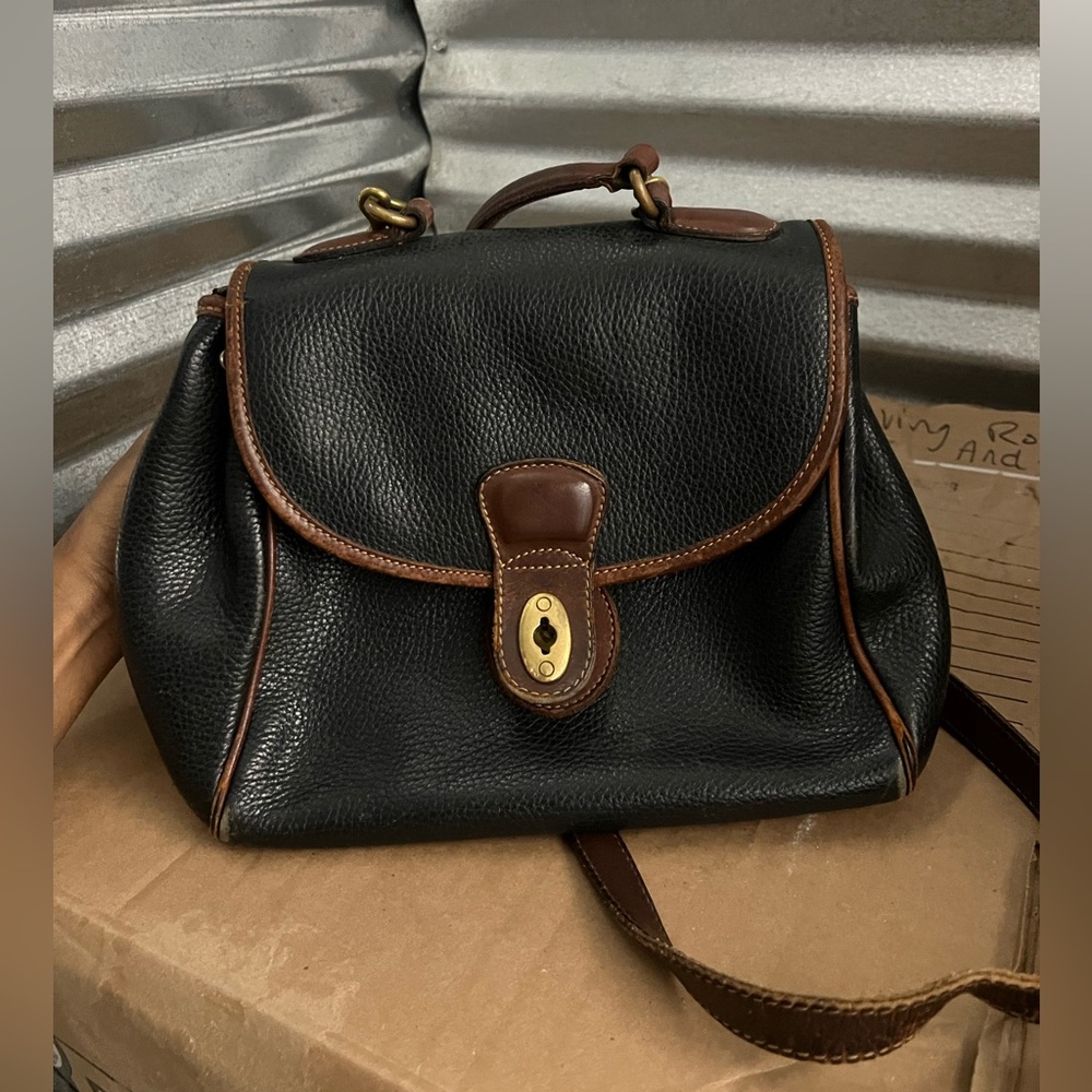 Vintage Sheridan Monticello Coach Black With Brown Trim Satchel Crossbody Bag